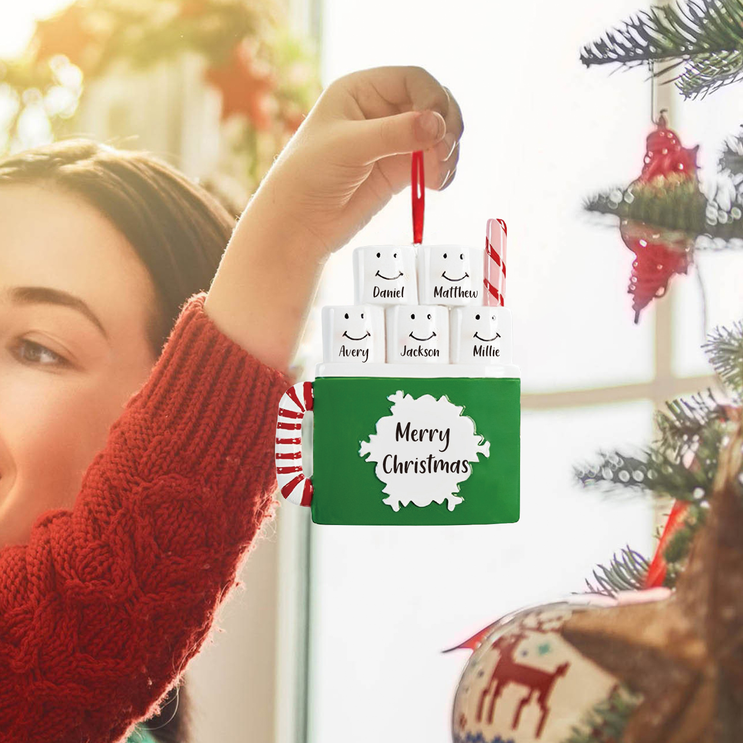 5 Names - Personalised Xmas Ornament Custom Name & Text Christmas Tree Wooden Decor Gift for Family Friends-Jessemade AU