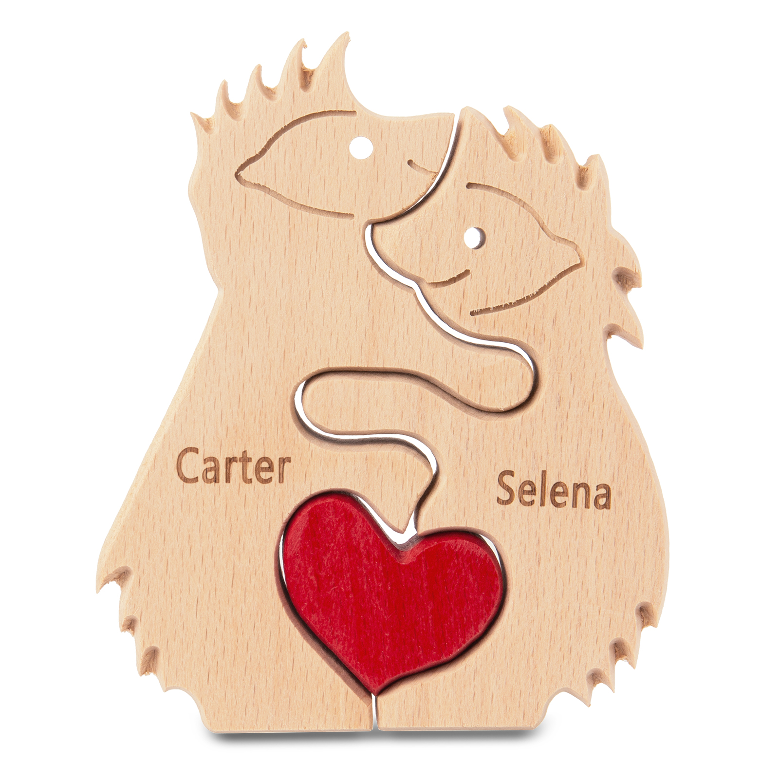 Personalised Wooden Animal Puzzle Custom 2 Names Puzzle Elephant Bear Hedgehog Hug Ornament Gifts for Family Couple-Jessemade AU