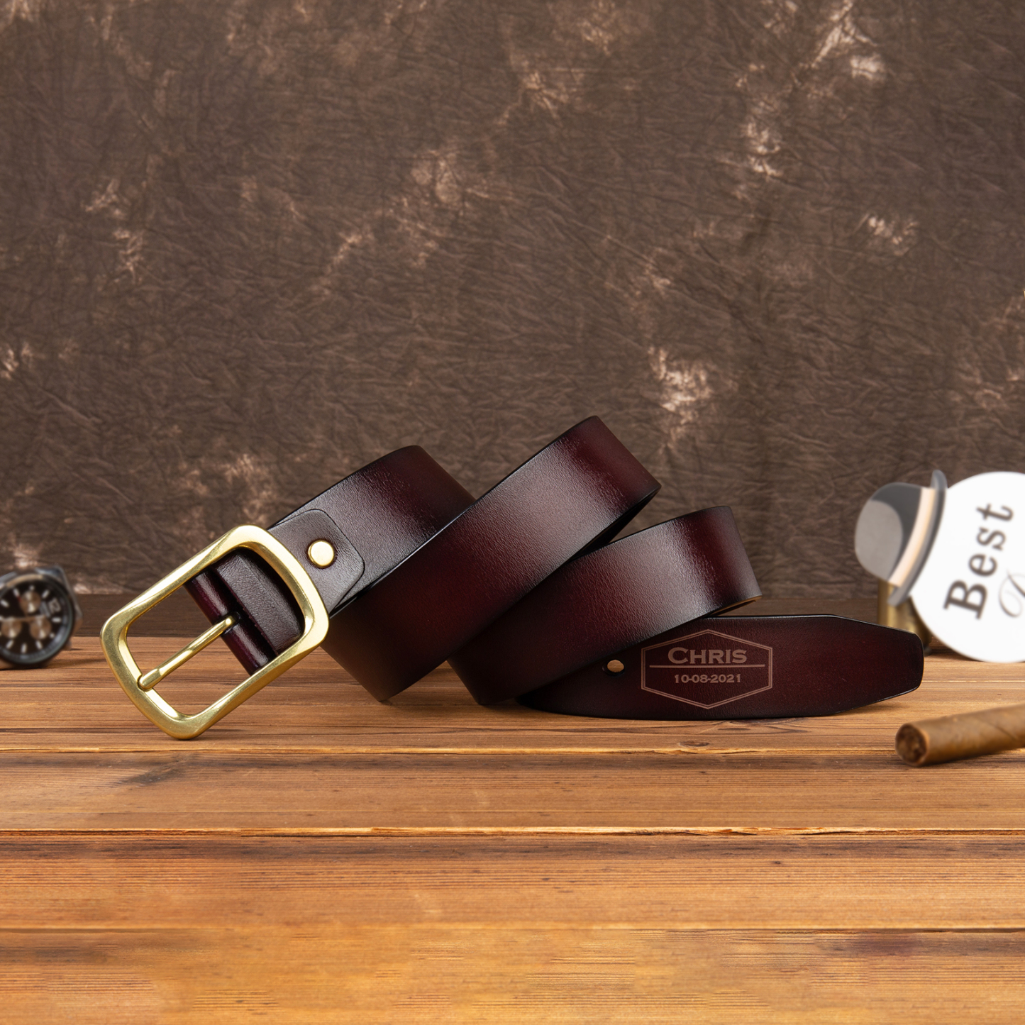 Personalised Genuine Leather Belt Engraved Names Men's Belt for Him-Jessemade AU