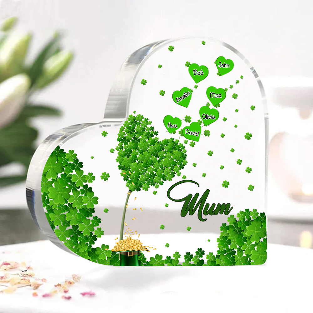 7 Names - Personalised Acrylic Heart Keepsake Custom Text Four-Leaf Clover Ornament Gift for Mother/Grandma-Jessemade AU