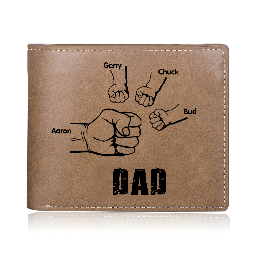 4 Names - Personalised Men Leather Wallet Custom Photo & Name Folding Wallet Fist Bump Wallet Gift for Dad-Jessemade AU