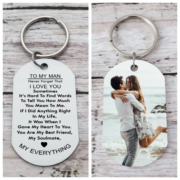 To My Man/Love Couple Keychain Custom Photo Keyring Stainless Steel Keychain Gift for Couples-Jessemade AU