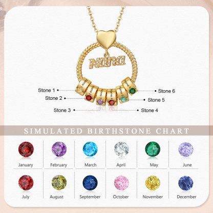 6 Names - Personalised Nana Necklace Custom Names & Birthstones Circle Pendant Necklace Gift for Grandma Nana-Jessemade AU