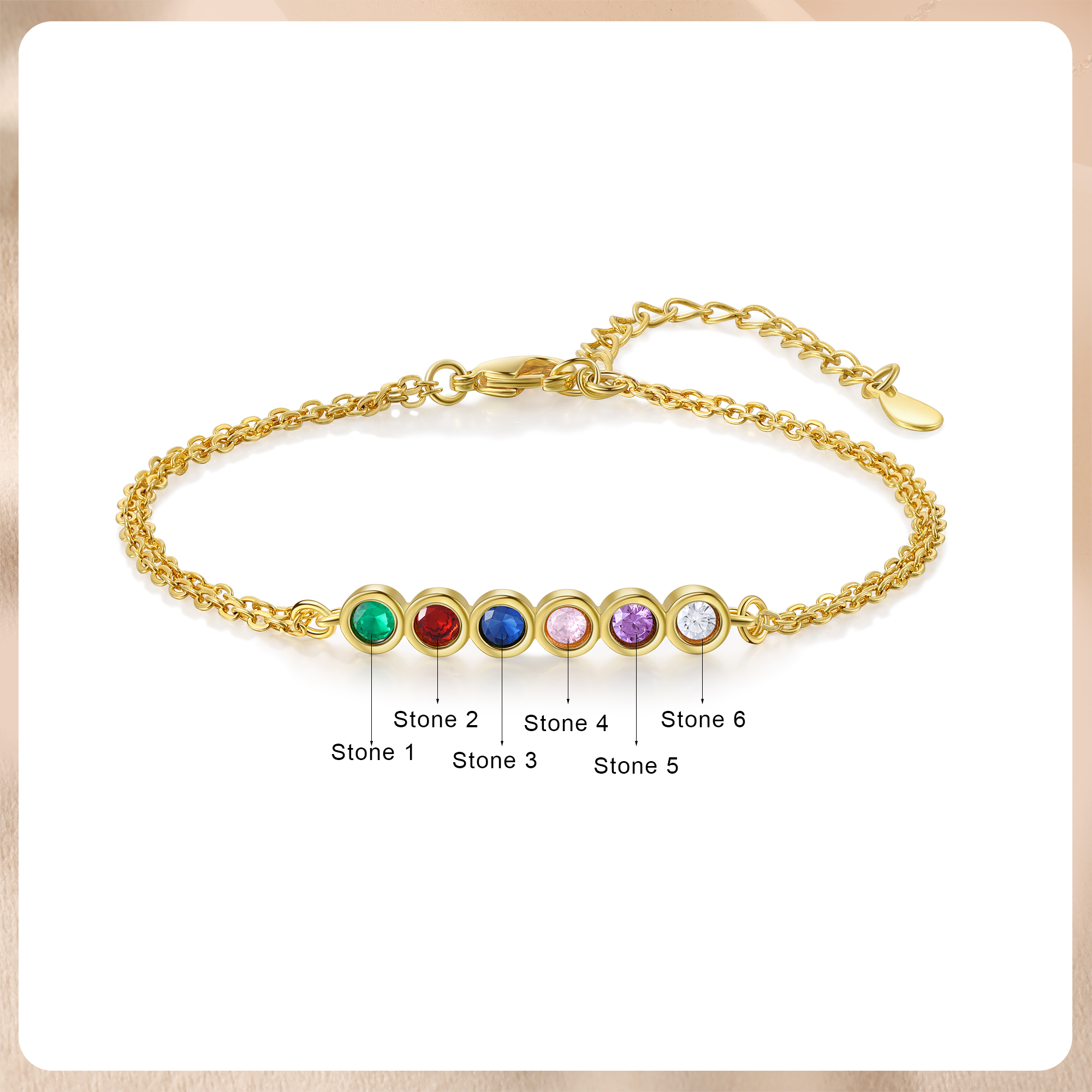 Personalised Bracelet Custom 6 Birthstones Adjustable Bracelet Gifts for Ladies Girls-Jessemade AU