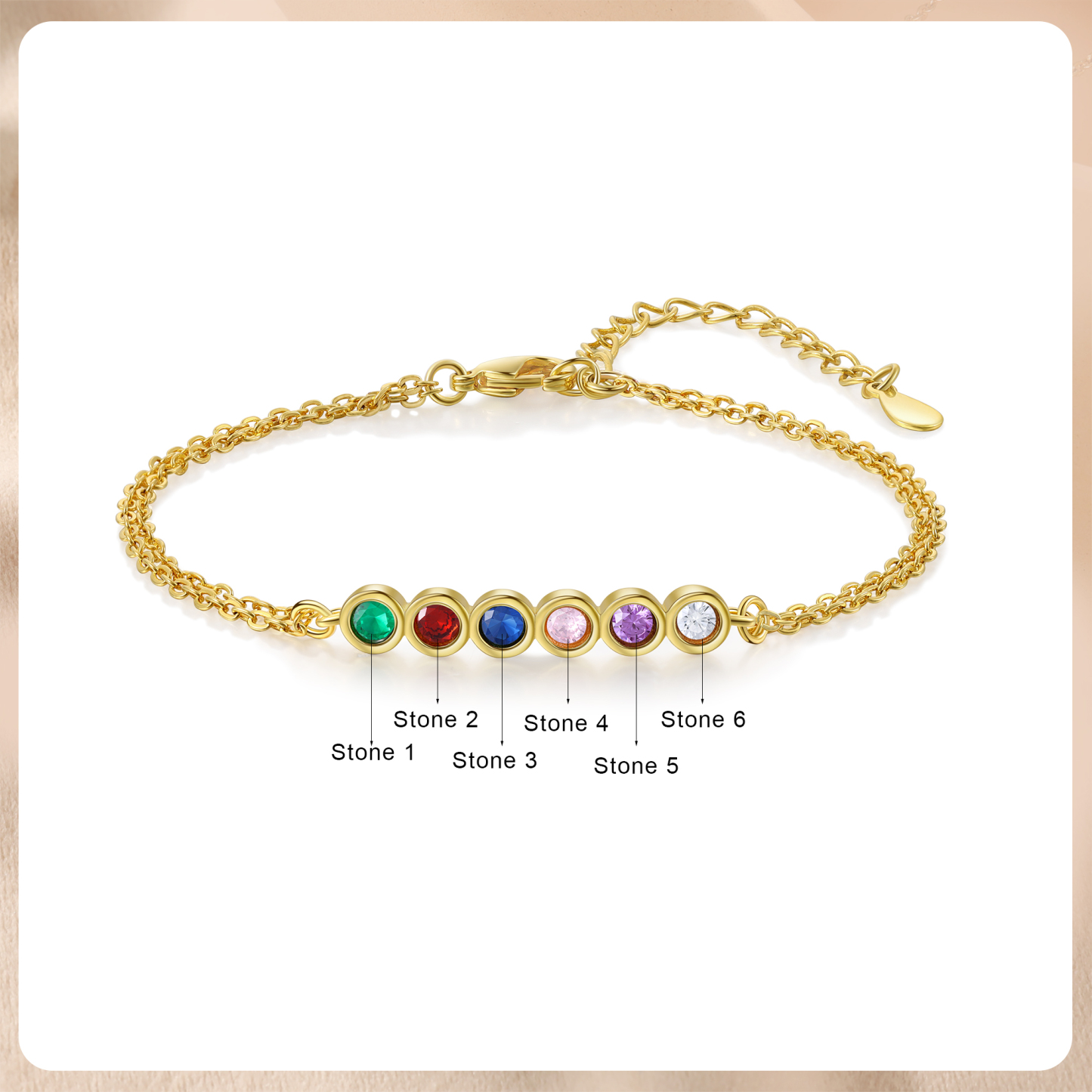 Personalised Bracelet Custom 6 Birthstones Adjustable Bracelet Gifts for Ladies Girls-Jessemade AU
