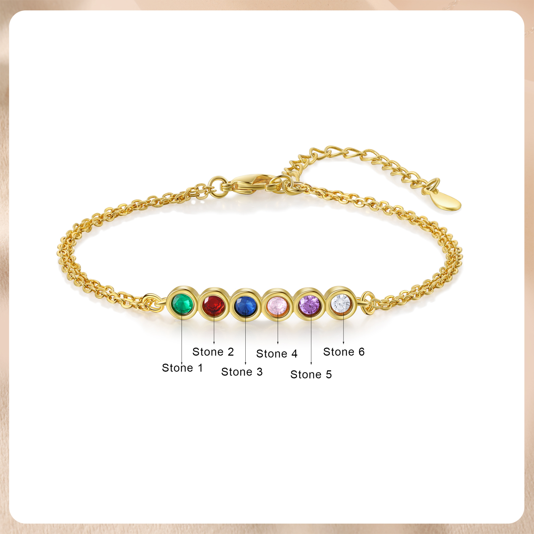 Personalised Bracelet Custom 6 Birthstones Adjustable Bracelet Gifts for Ladies Girls-Jessemade AU