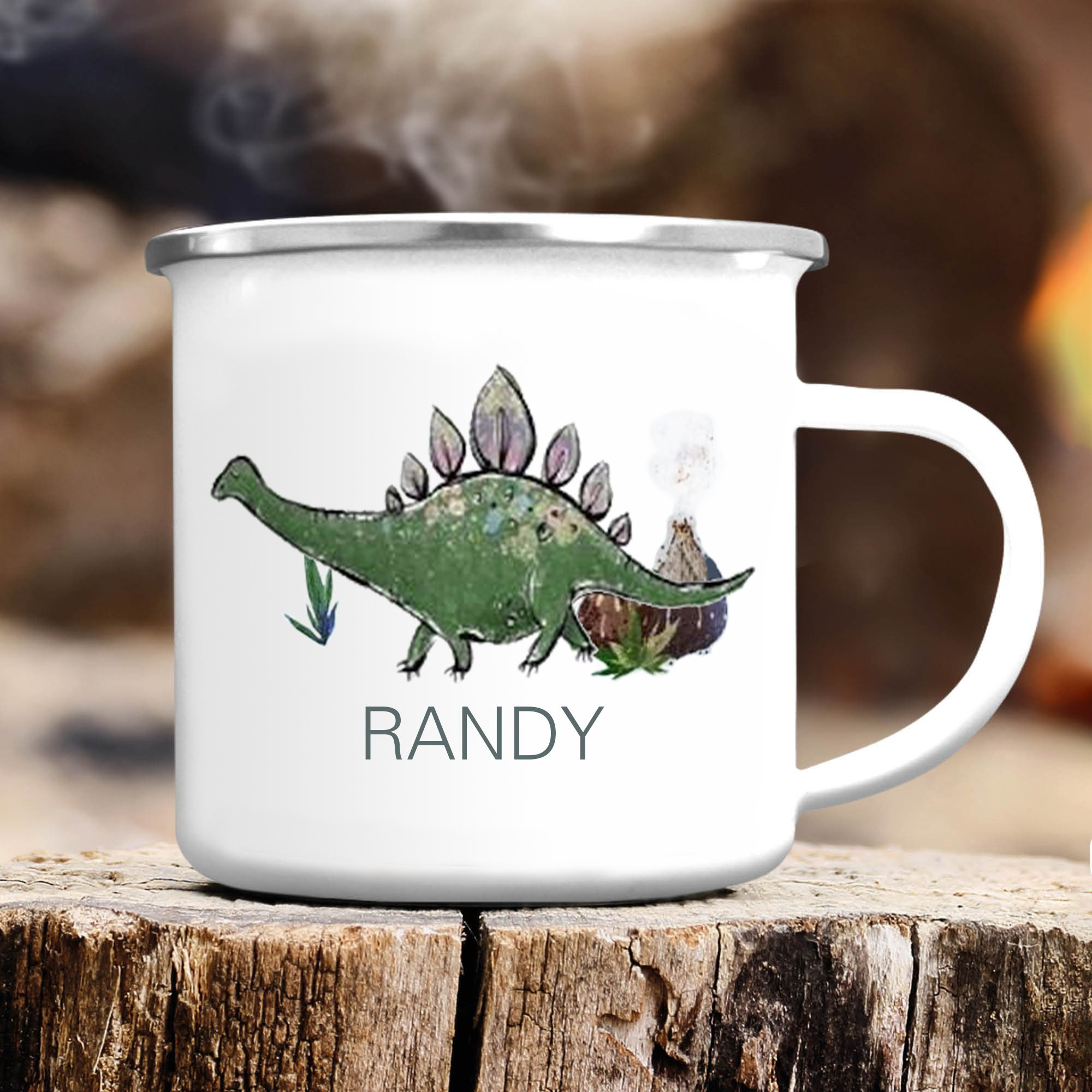 Personalised Enamel Mug Customised Name Dinosaur Cup Camping Mug Birthday Gift for Kids - Stegosaurus-Jessemade AU