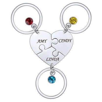 Personalised 3 Names Heart Puzzle Keychain with Birthstones Gifts for Family-Jessemade AU