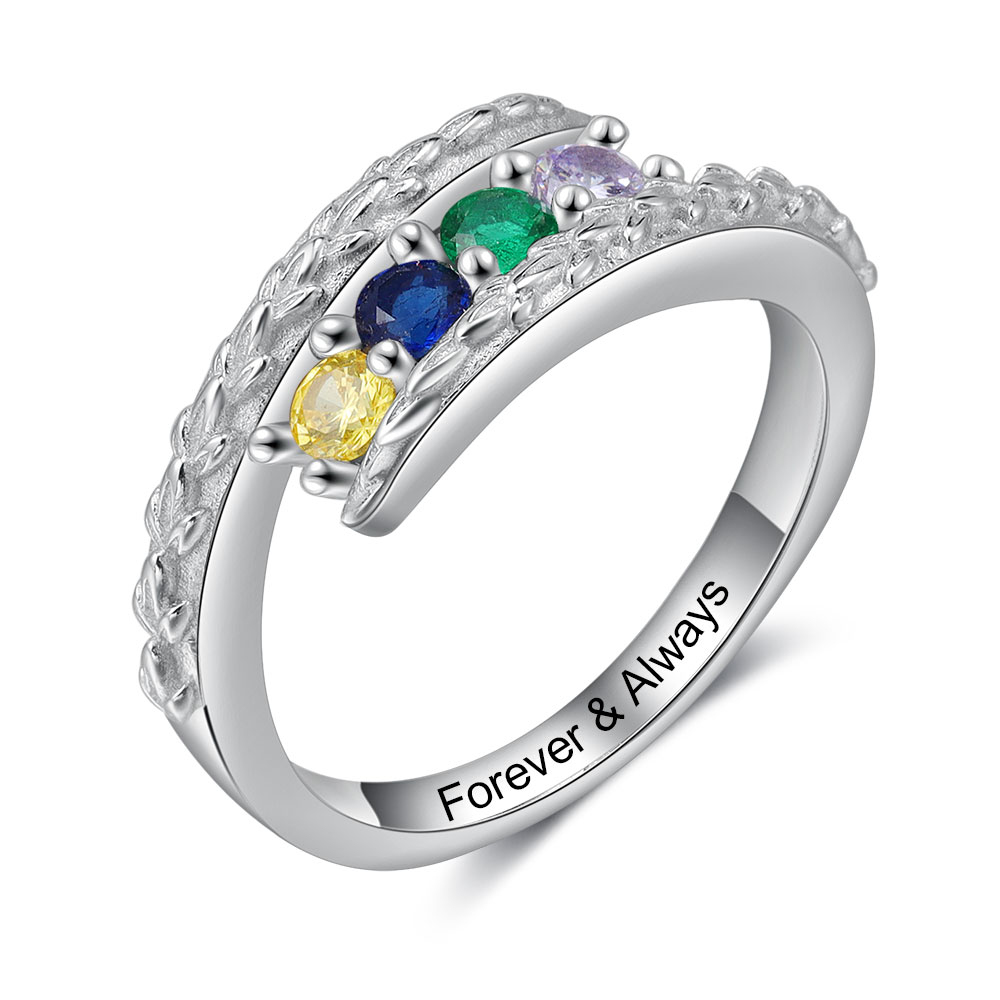 Personalised 4 Birthstones Ring Engraved Names Ring Gifts for Her-Jessemade AU