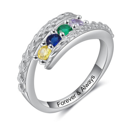 Personalised 4 Birthstones Ring Engraved Names Ring Gifts for Her-Jessemade AU