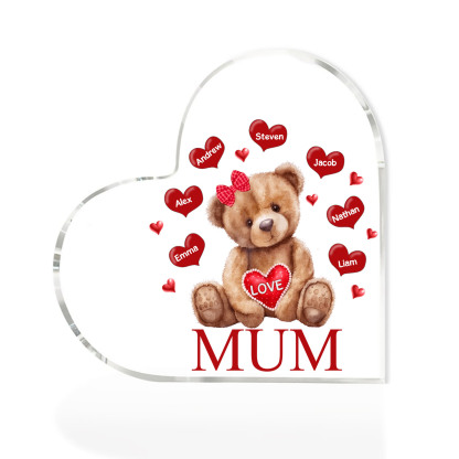 7 Names - Personalised Acrylic Heart Keepsake Custom 2 Texts Teddy Bear Ornaments Gifts for Grandma/Mother-Jessemade AU