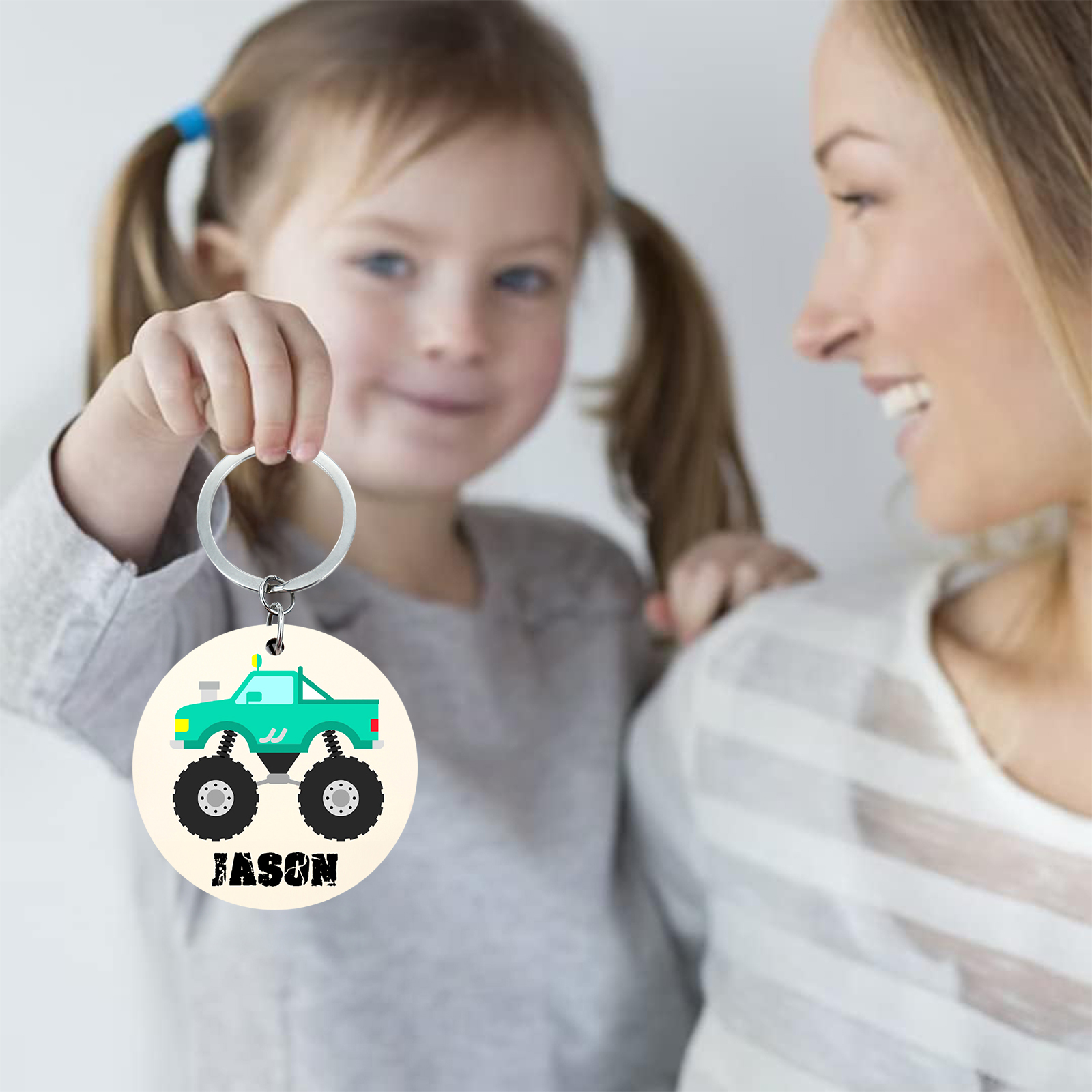 Customised 1 Name Keychain Green Truck Keychain Unique Back-to-School Gift for Kids-Jessemade AU