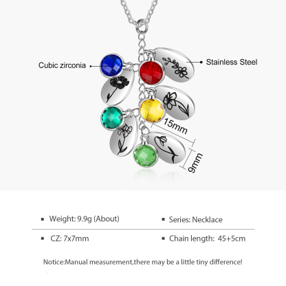 Personalised BirthFlowers Necklace With 5 Birthstones Best Gift For Women-Jessemade AU