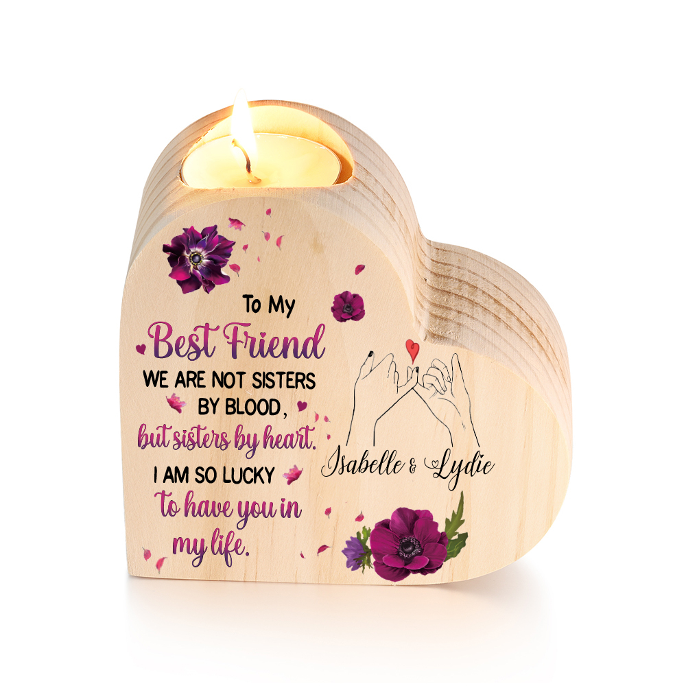 To My Best Friend Violet Flower Heart Candle Holder "I AM SO LUCKY TO HAVE YOU IN MY LIFE" Wooden Candlestick-Jessemade AU
