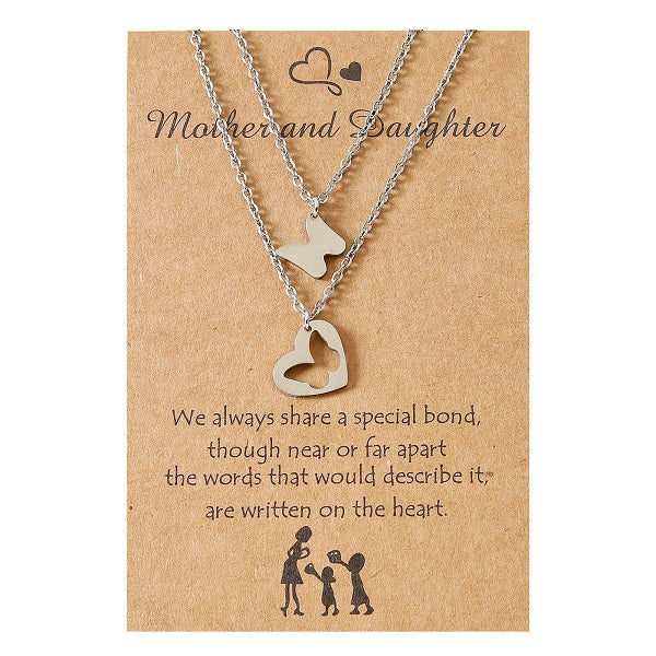 Mother-Daughter Heart Butterfly Pendant Necklace Set Adjustable Necklace with Gift Card for Her-Jessemade AU