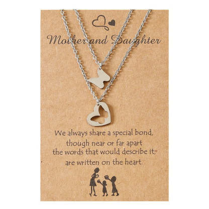 Mother-Daughter Heart Butterfly Pendant Necklace Set Adjustable Necklace with Gift Card for Her-Jessemade AU