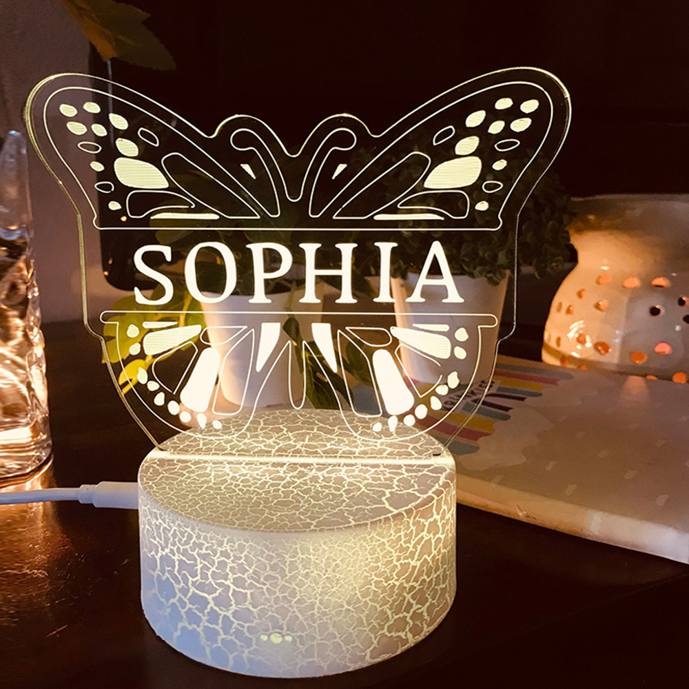 Multi-Coloured Butterfly Night Light Custom Name 3D Acrylic Lamp for Kids Room & Birthday Gift LED Nursery-Jessemade AU