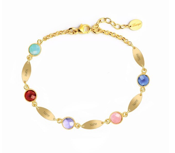 Personalised Bracelet With 5 Birthstones Engraved Names Bracelet Gift For Women-Jessemade AU