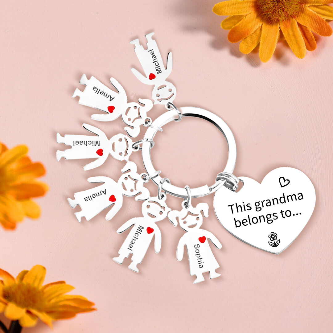 Personalised Keychain with Kid Charm Engraved 6 Names Family Keychain for Grandma-Jessemade AU