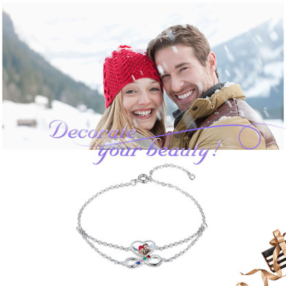 Personalised Heart Photo Bracelet With 4 Birthstones Custom Photo Bracelet Gifts For Her-Jessemade AU