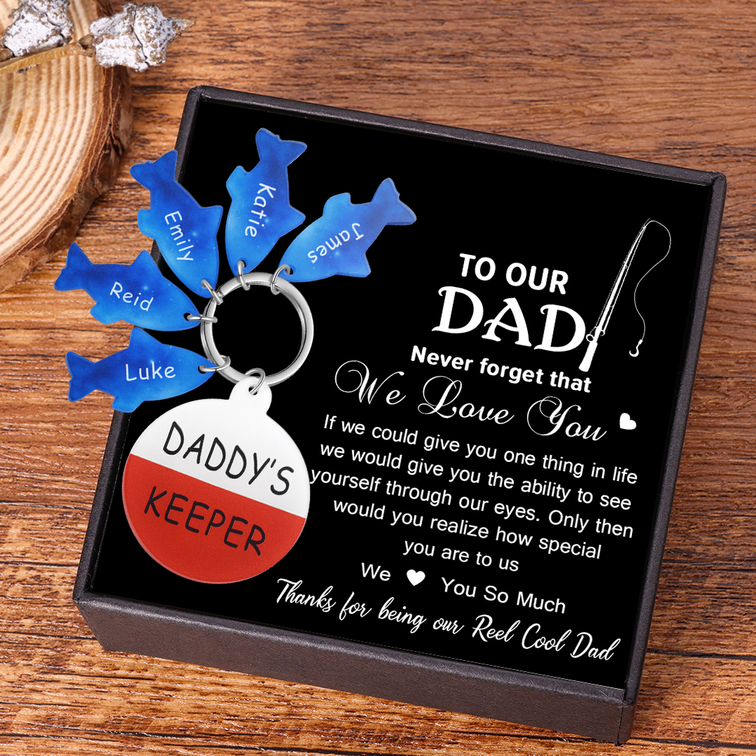 Personalised 5 Names & 1 Text Fishes Keychain Engraved Kids Names Acrylic Keychain Gifts for Daddy-Jessemade AU