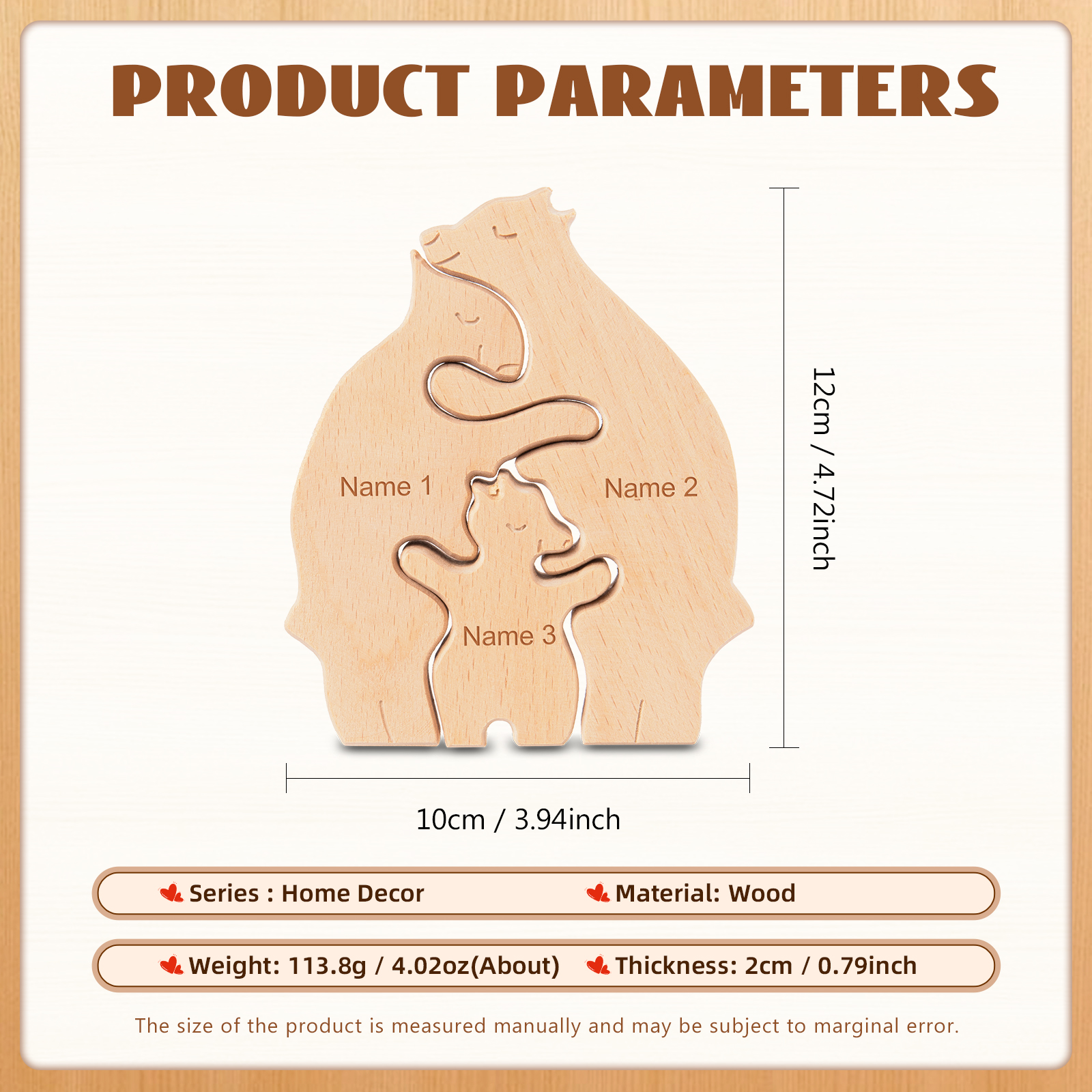 Personalised Wooden Animal Puzzle Custom 3 Names Puzzle Whale Bear Rabbit Hug Ornament Gifts for Family-Jessemade AU