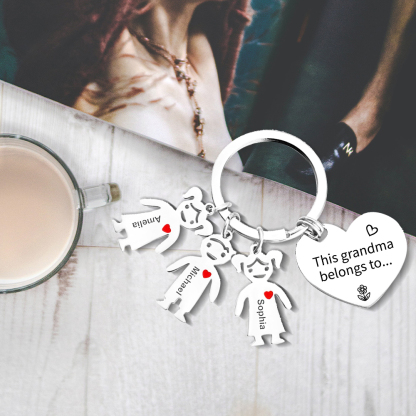 Personalised Keychain with Kid Charm Engraved 3 Names Family Keychain for Grandma-Jessemade AU