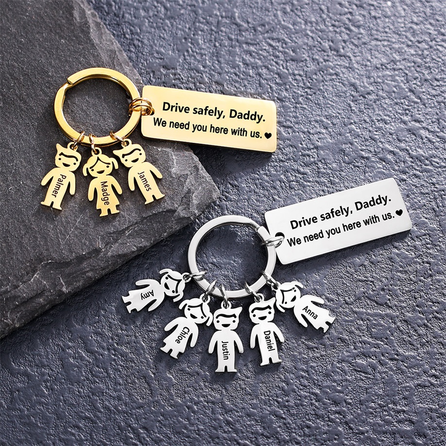 To My Dad Grandpa 3 Kid Charms Keychain "Drive Safely, Daddy"-Jessemade AU