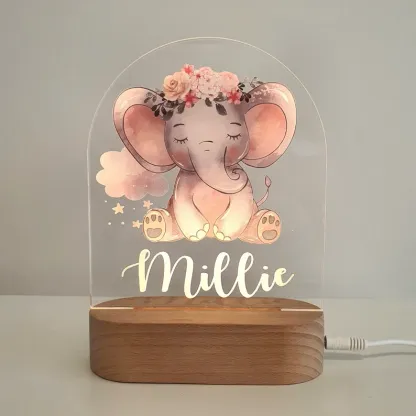 Personalised Garland Elephant Night Light Custom Name LED Lamp Baby Gift for Kids-Jessemade AU