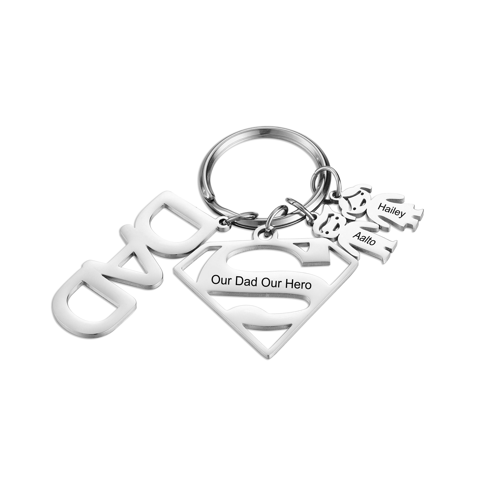 Father's Day Gift Personalised 2 Kids Charms Keychain with Superman Sign