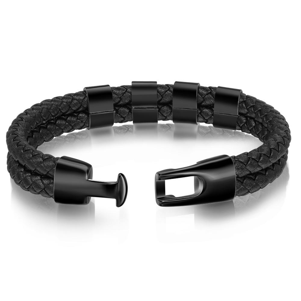 Personalised Braided Leather Bracelet Engraved 4 Names Men's Bracelet for Him-Jessemade AU