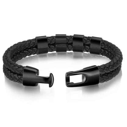 Personalised Braided Leather Bracelet Engraved 4 Names Men's Bracelet for Him-Jessemade AU