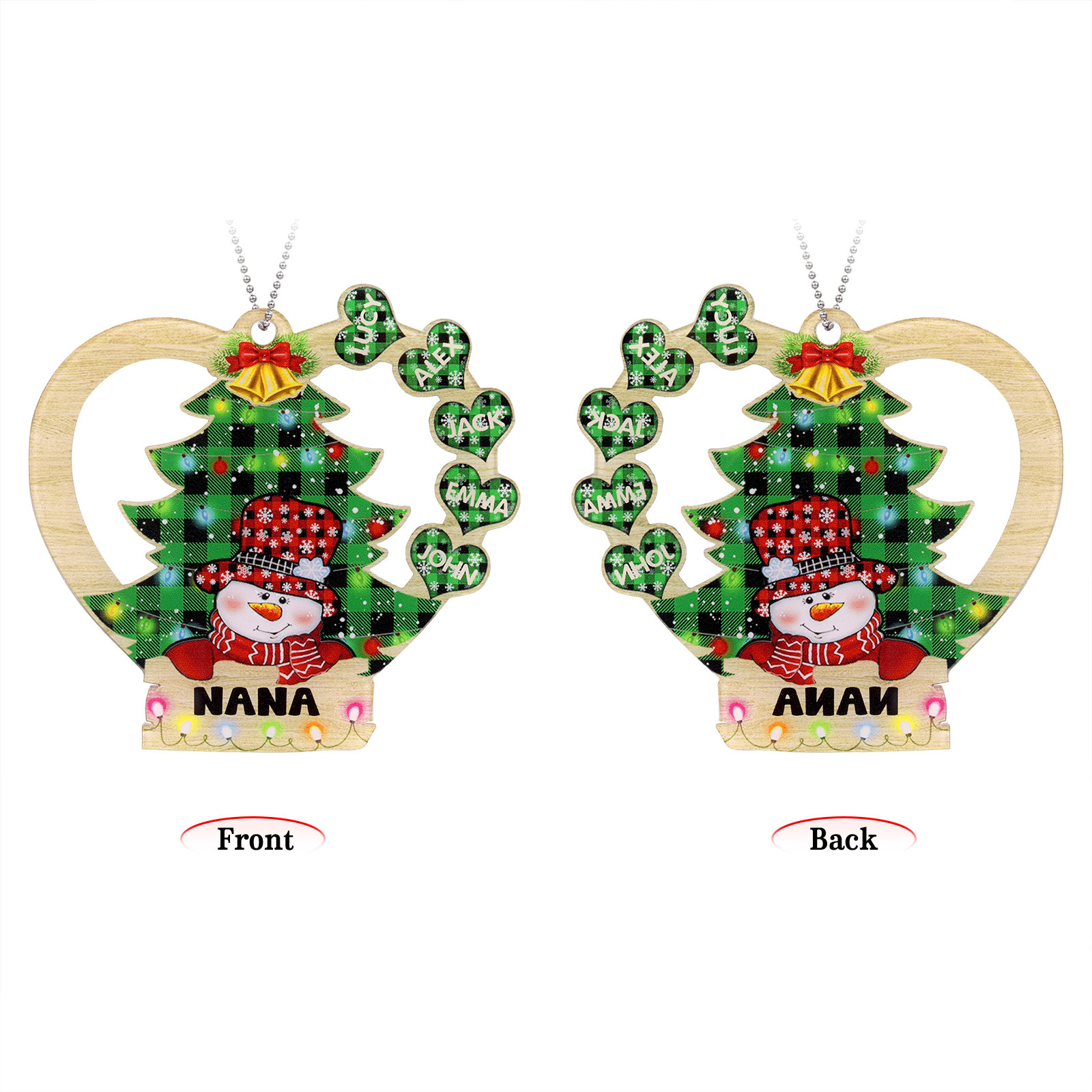 5 Names - Personalised Heart Christmas Tree Ornament Customised Name & Text Acrylic Snowman Hanging Ornaments Gift for Family-Jessemade AU