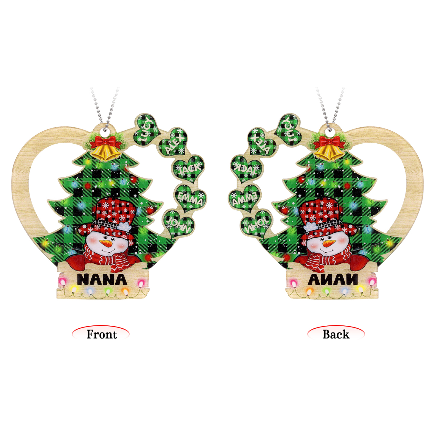 5 Names - Personalised Heart Christmas Tree Ornament Customised Name & Text Acrylic Snowman Hanging Ornaments Gift for Family-Jessemade AU