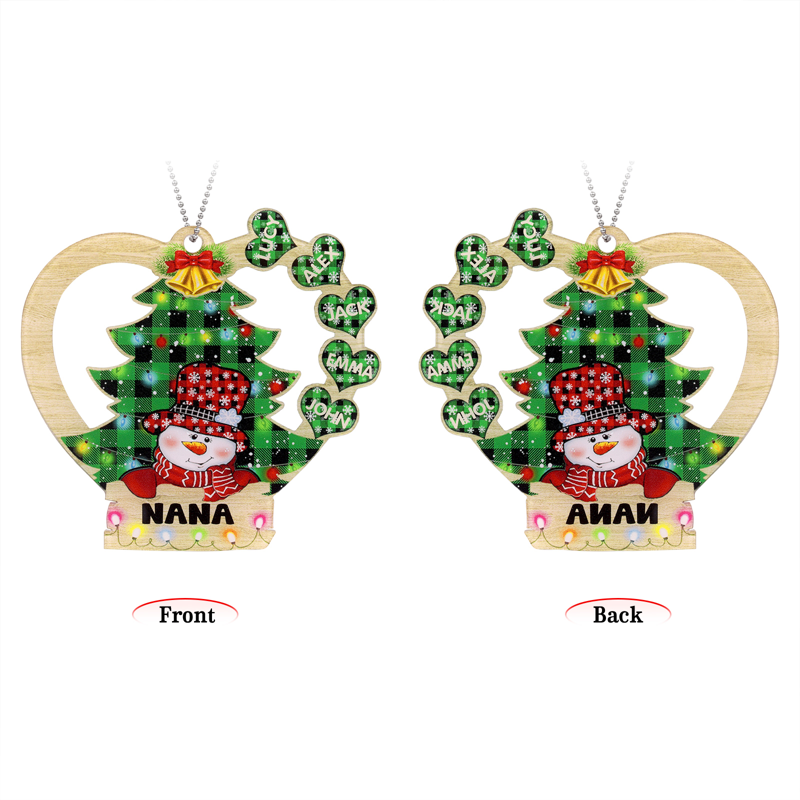 5 Names - Personalised Heart Christmas Tree Ornament Customised Name & Text Acrylic Snowman Hanging Ornaments Gift for Family-Jessemade AU