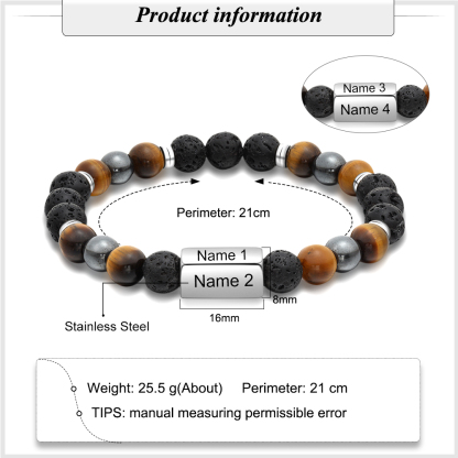 Personalised Round Beads Bracelet Custom Names Men's Bracelet Gifts For Him-Jessemade AU