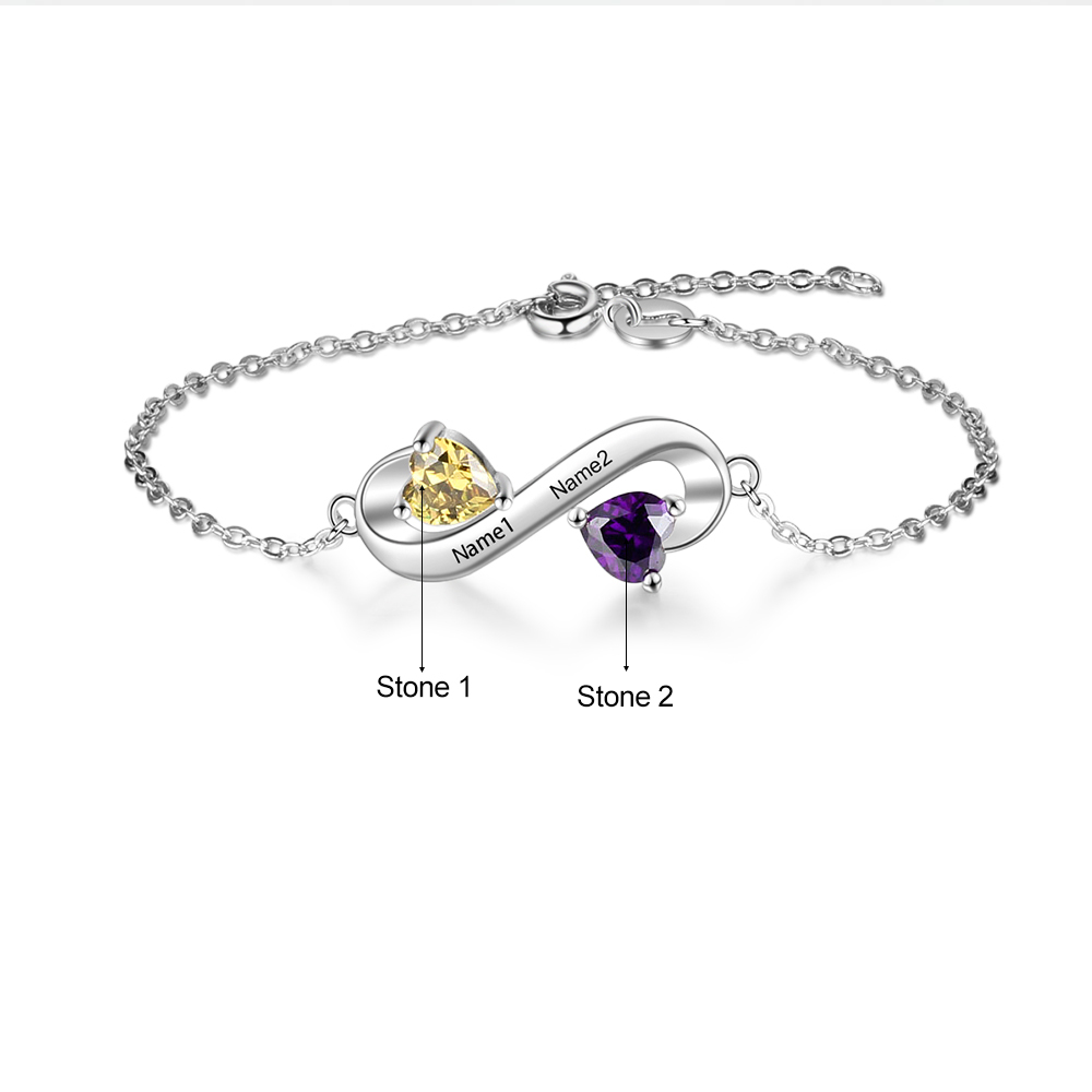Personalised Infinity Heart Bracelet with 2 Birthstones Engraved 2 Names Bracelet Gifts For Her-Jessemade AU