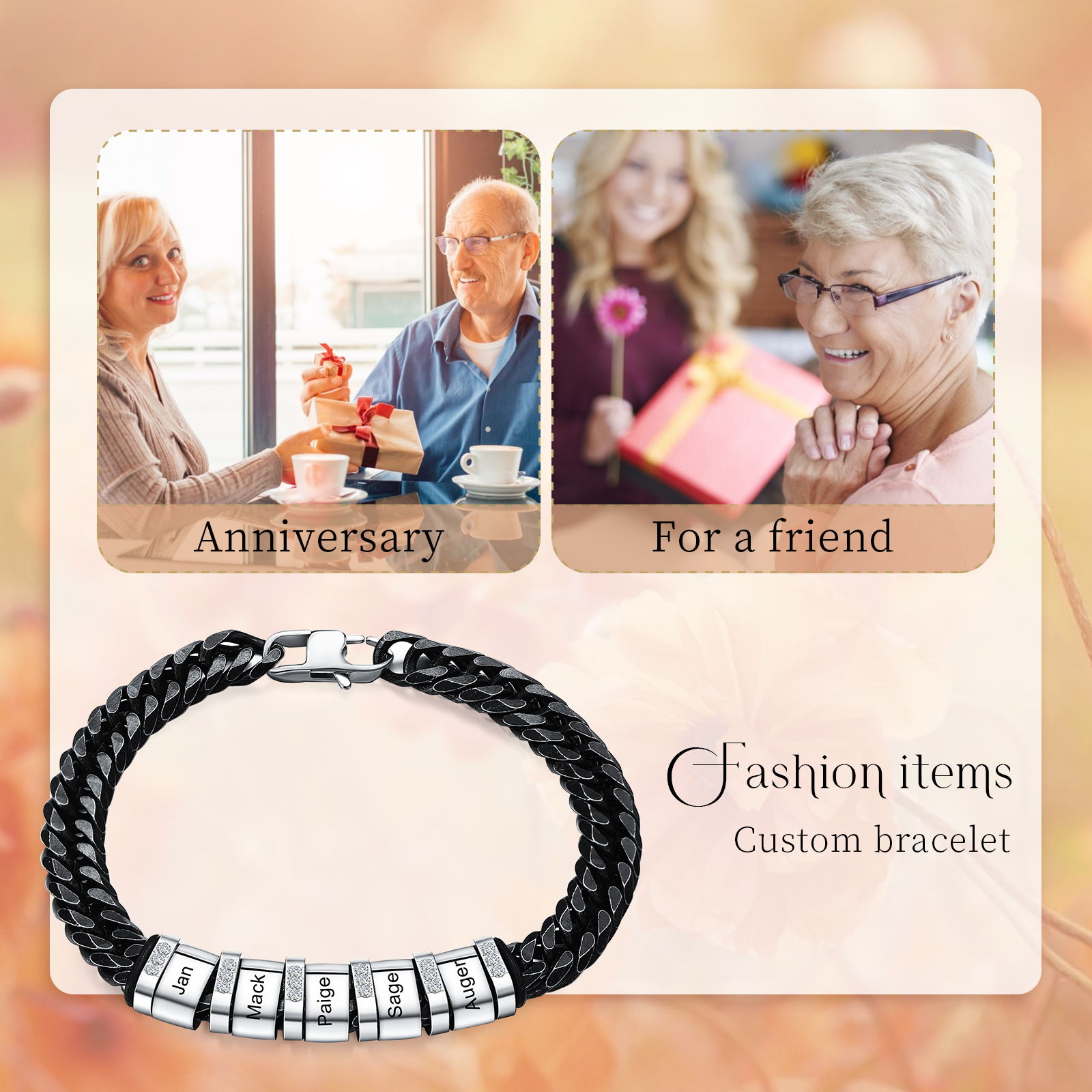 Personalised Black Stainless Steel Bracelet Custom 5 Names Men's Women's Bracelets For Couple-Jessemade AU