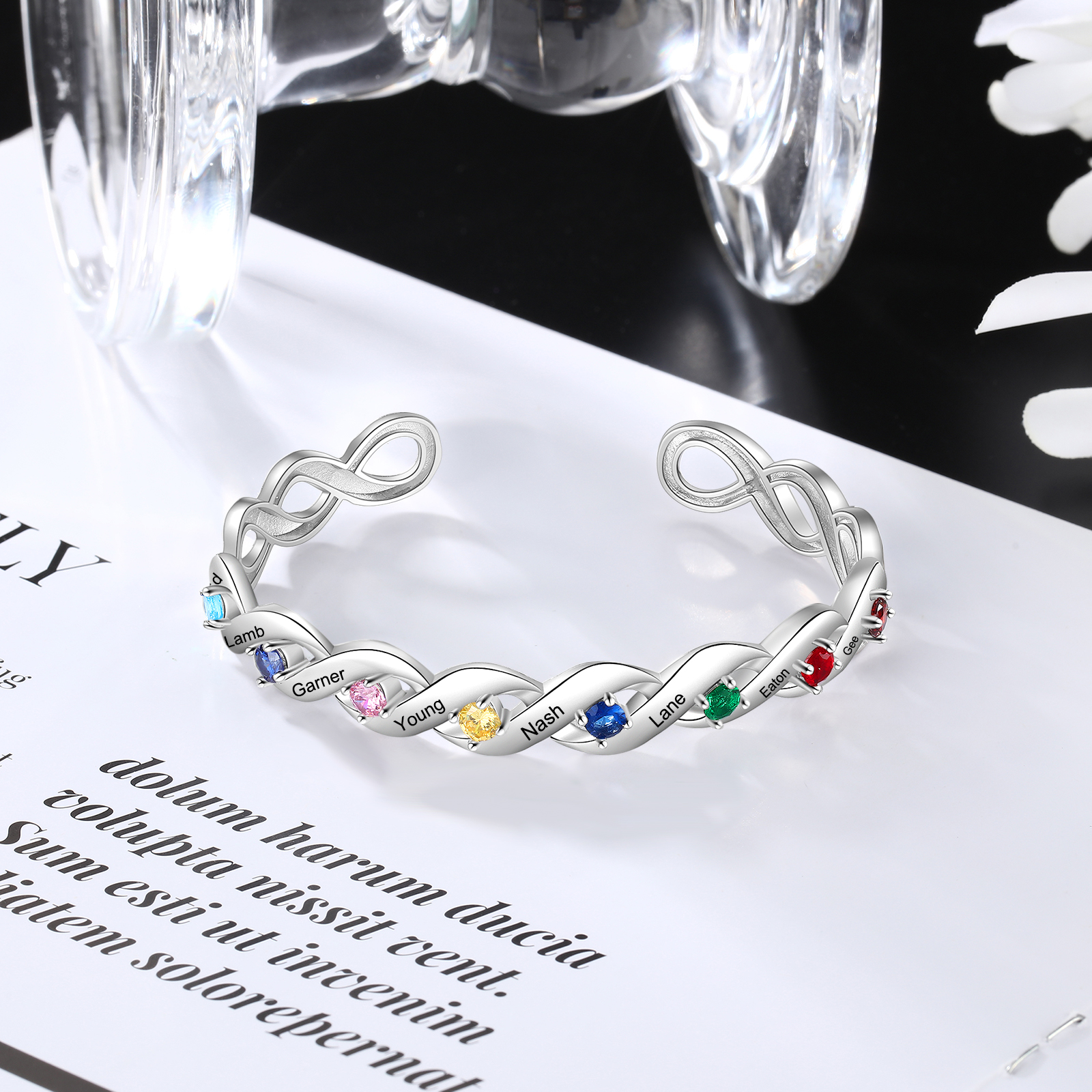 Personalised Spiral Chain Bracelet With 8 Birthstones Custom Names Bracelet Gift For Women-Jessemade AU