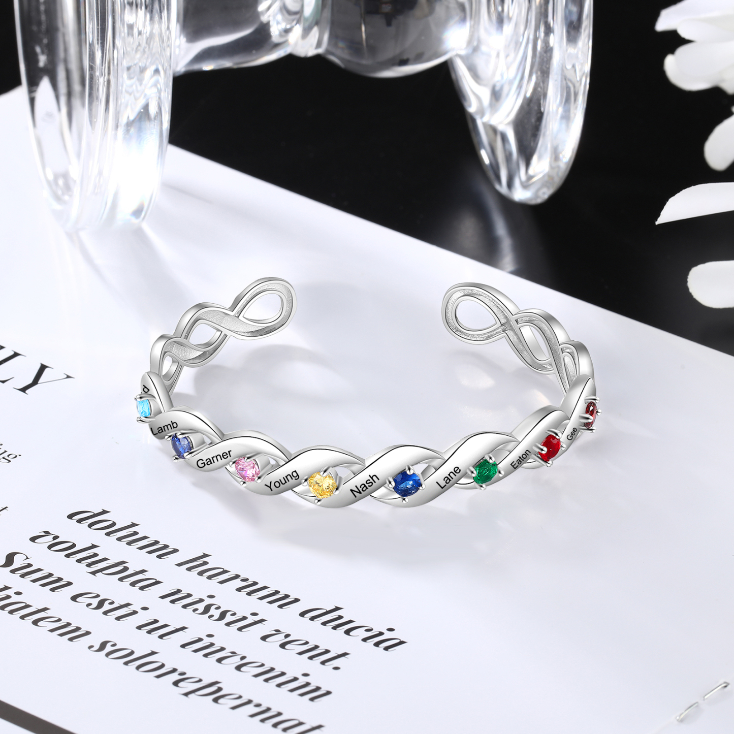 Personalised Spiral Chain Bracelet With 8 Birthstones Custom Names Bracelet Gift For Women-Jessemade AU