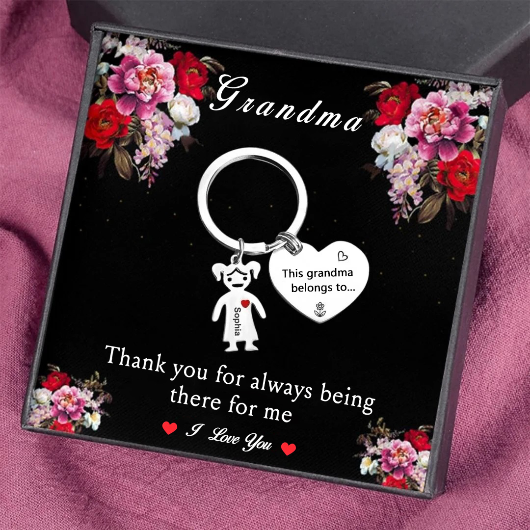 Personalised Keychain with Kid Charm Engraved 1 Name Family Keychain for Grandma-Jessemade AU