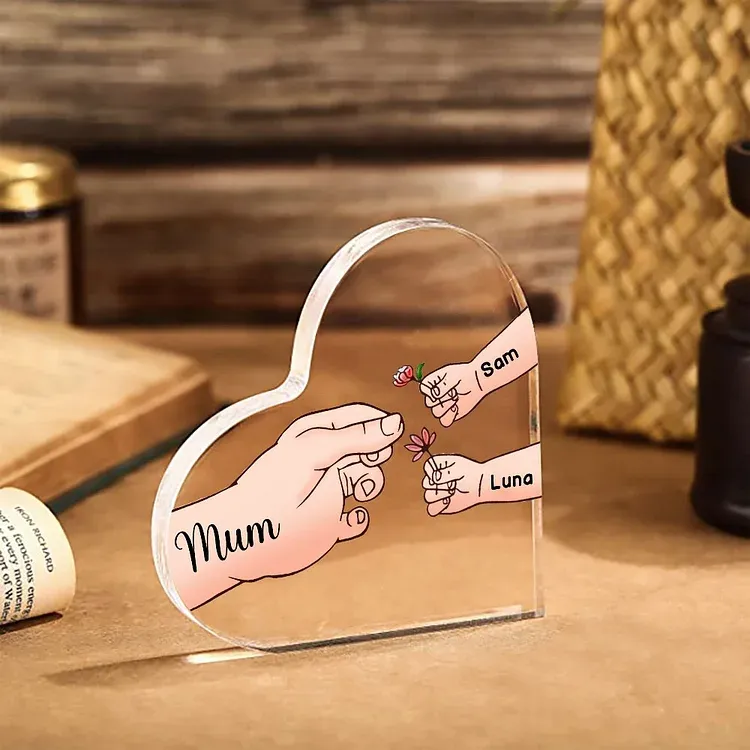 3 Names - Personalised Acrylic Heart Keepsake Handing Flowers to Mother Ornaments Gifts for Grandma/Mother-Jessemade AU