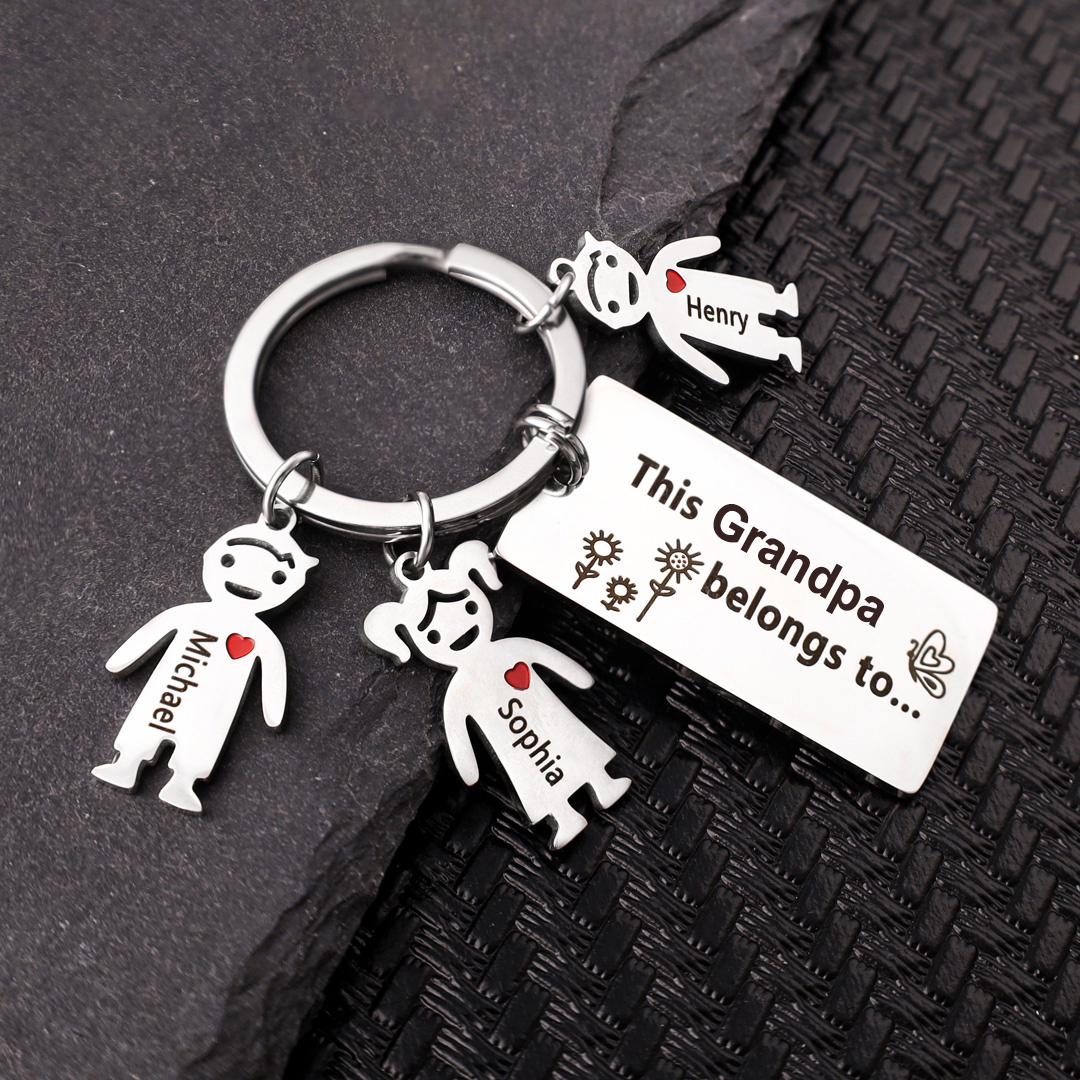 This Grandpa Belongs To Keychain Personalised Family Keychain with 2 Kid Charms Engrave 2 Names-Jessemade AU
