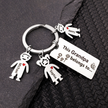 This Grandpa Belongs To Keychain Personalised Family Keychain with 2 Kid Charms Engrave 2 Names-Jessemade AU