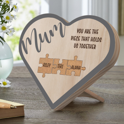 To Mum Personalised Wooden Puzzle Heart Keepsake Desktop Ornament Custom 3 Names Mothers Gifts-Jessemade AU