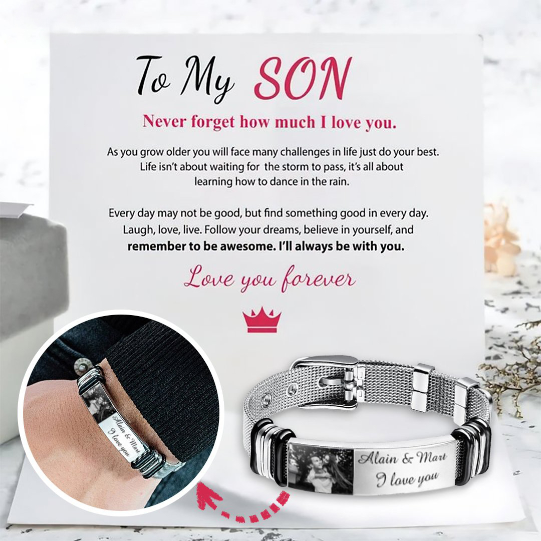 Personalised Men's Photo Bracelet Custom Photo ID Bar Watchband Bangle Gifts For Men-Jessemade AU