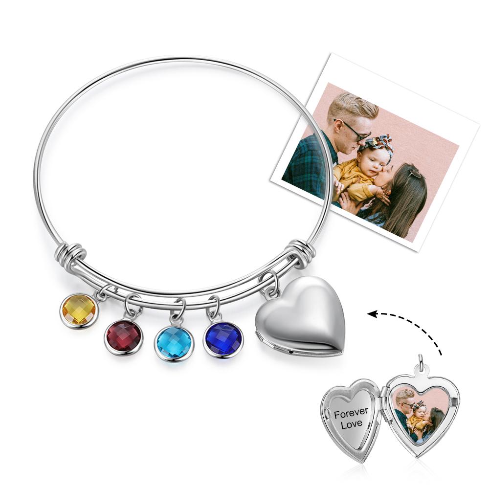 Personalised Heart Photo Locket Bracelet With Birthstones Custom Photo Bracelet Gifts For Mother-Jessemade AU