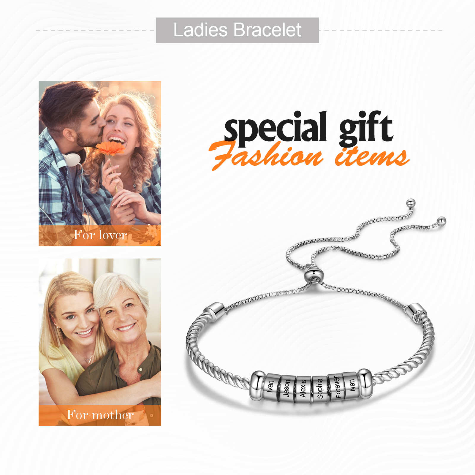 Personalised 6 Names Women's Bracelet With Beads-Jessemade AU