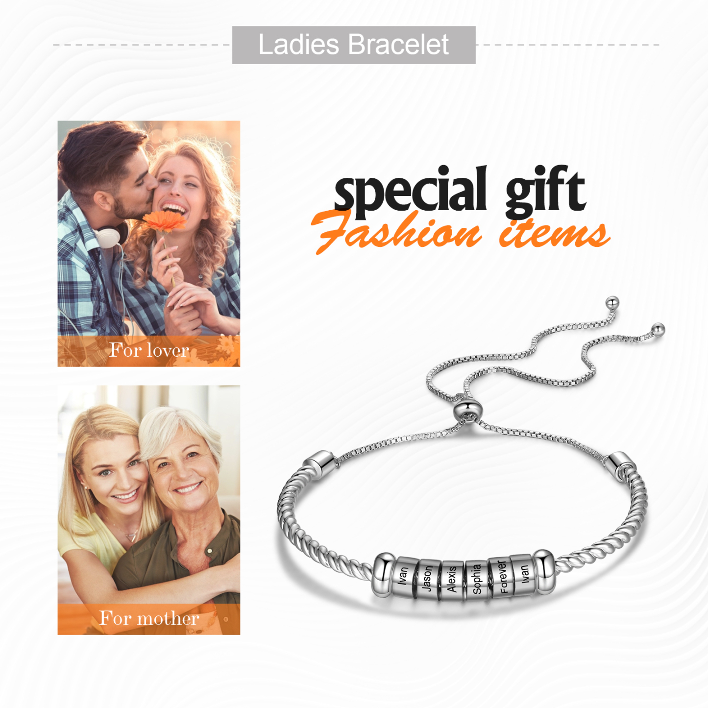 Personalised 6 Names Women's Bracelet With Beads-Jessemade AU