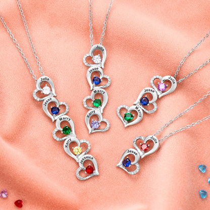 Personalised Heart Necklace With 2 Birthstones Engraved Names Gift For Her-Jessemade AU